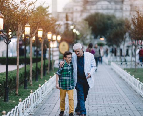 Grandfather and grandson sightseeing Istanbul